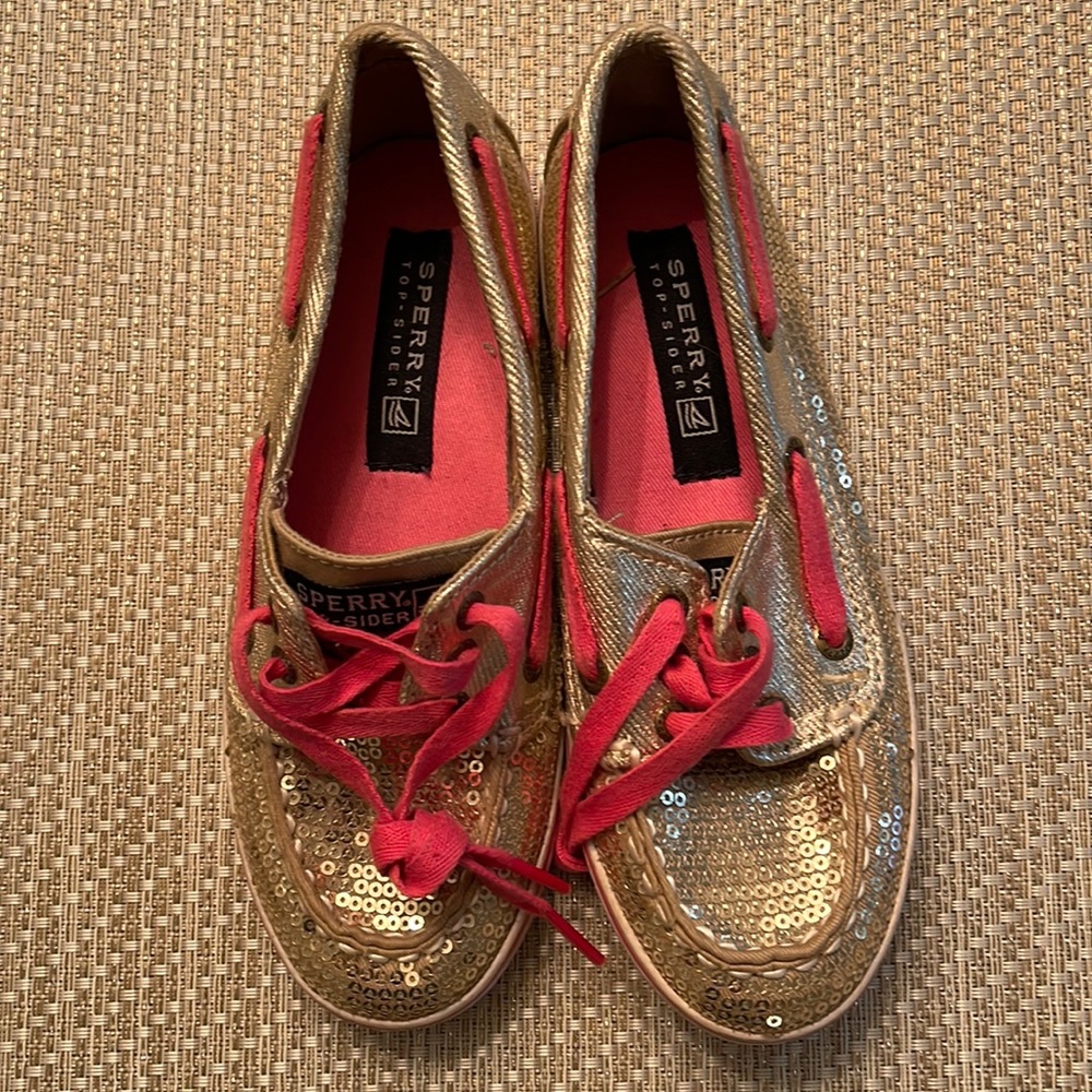 Girls Cruiser silver sequin Sperry Top Siders size 13